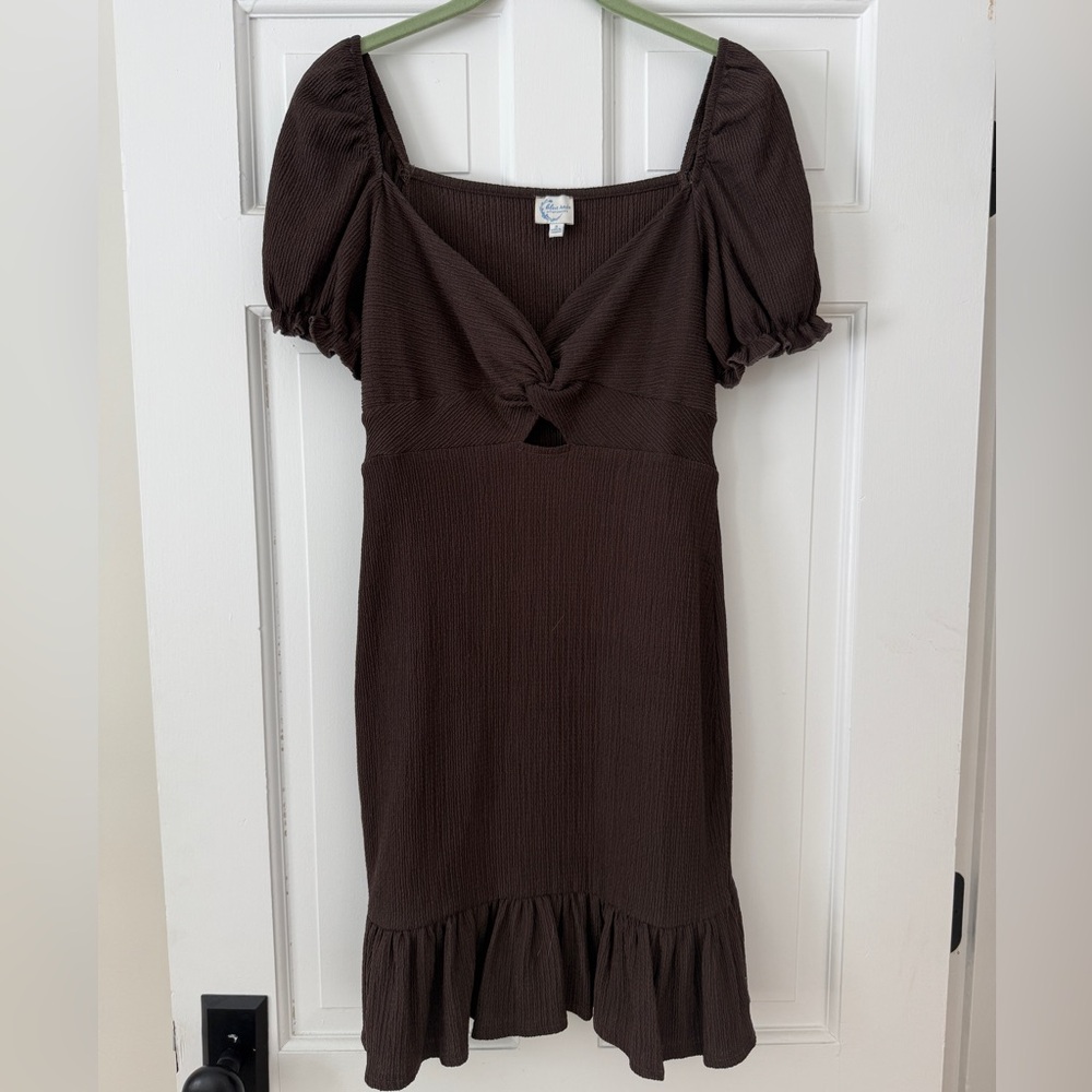 Elegant Brown Puff Sleeve Dress
